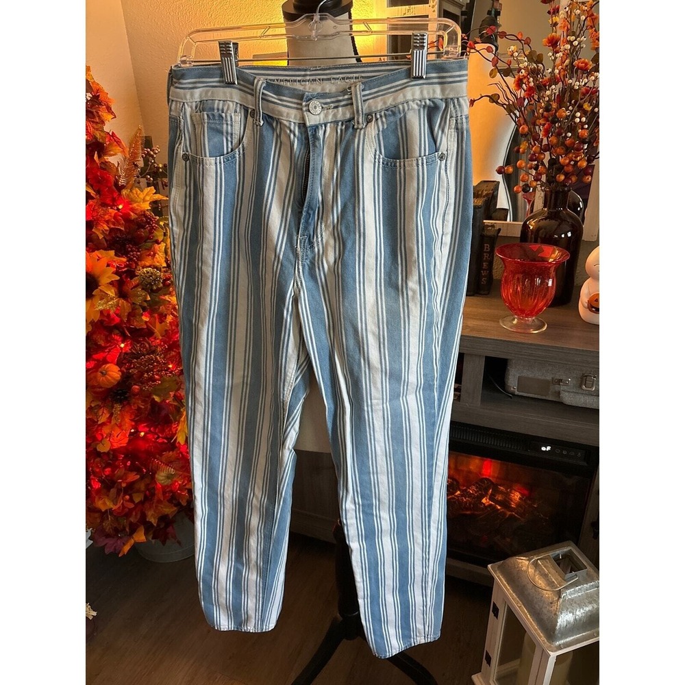 American Eagle size 8 blue white striped pants cotton